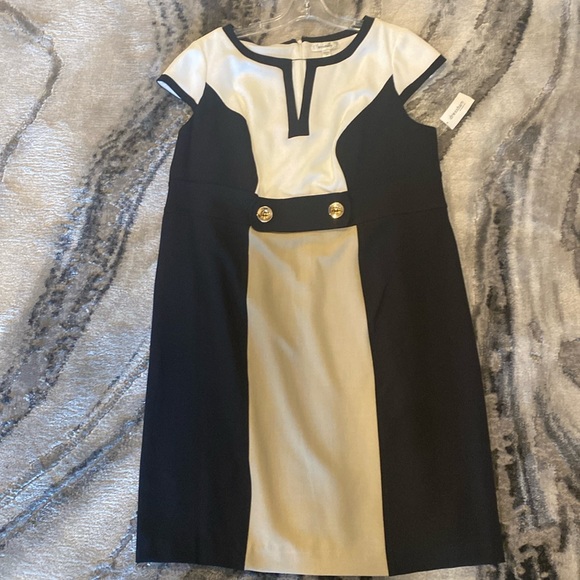 NWT Dress Barn Career-wear black white and Beige slimming color block dress  14 - Picture 6 of 10